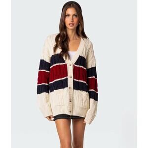 Edikted Women Cream Tinsley Oversized Cable Knit Cardigan Size XS/S NWT